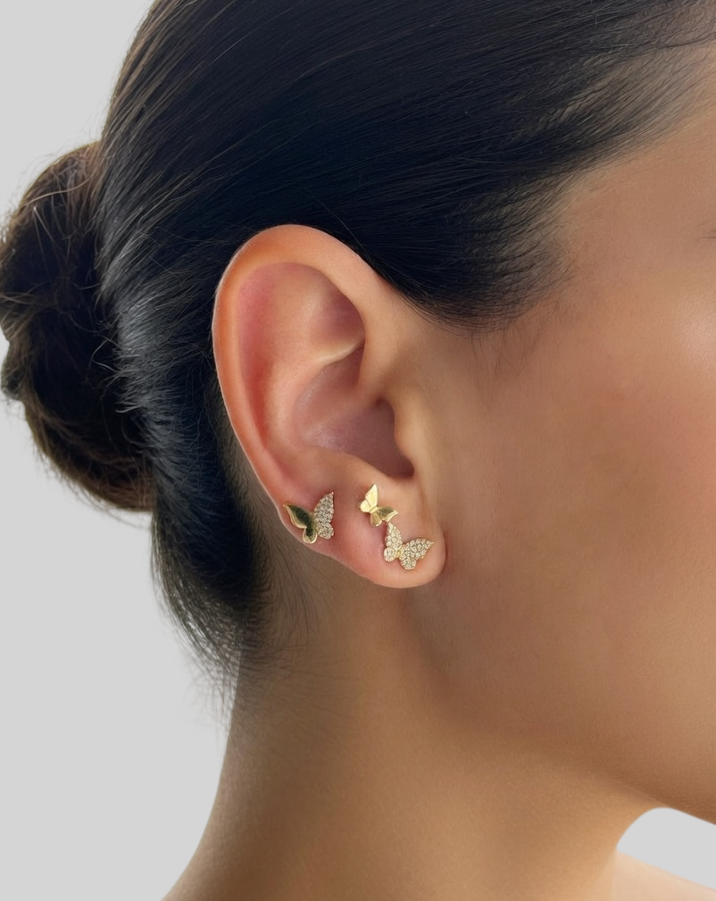 925 Sterling Silber Schmetterling Ohrstecker mit Zirkonia – Klein, Zart & Minimalistisch – Vergoldet oder Platinbeschichtet