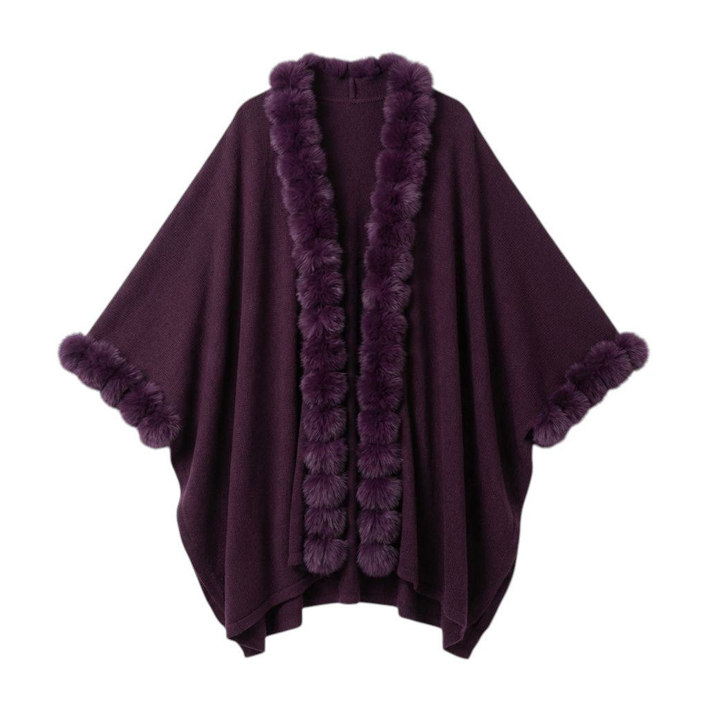 Zeitloses Damen Cape mit Kunstfell – Eleganter Strick Poncho
