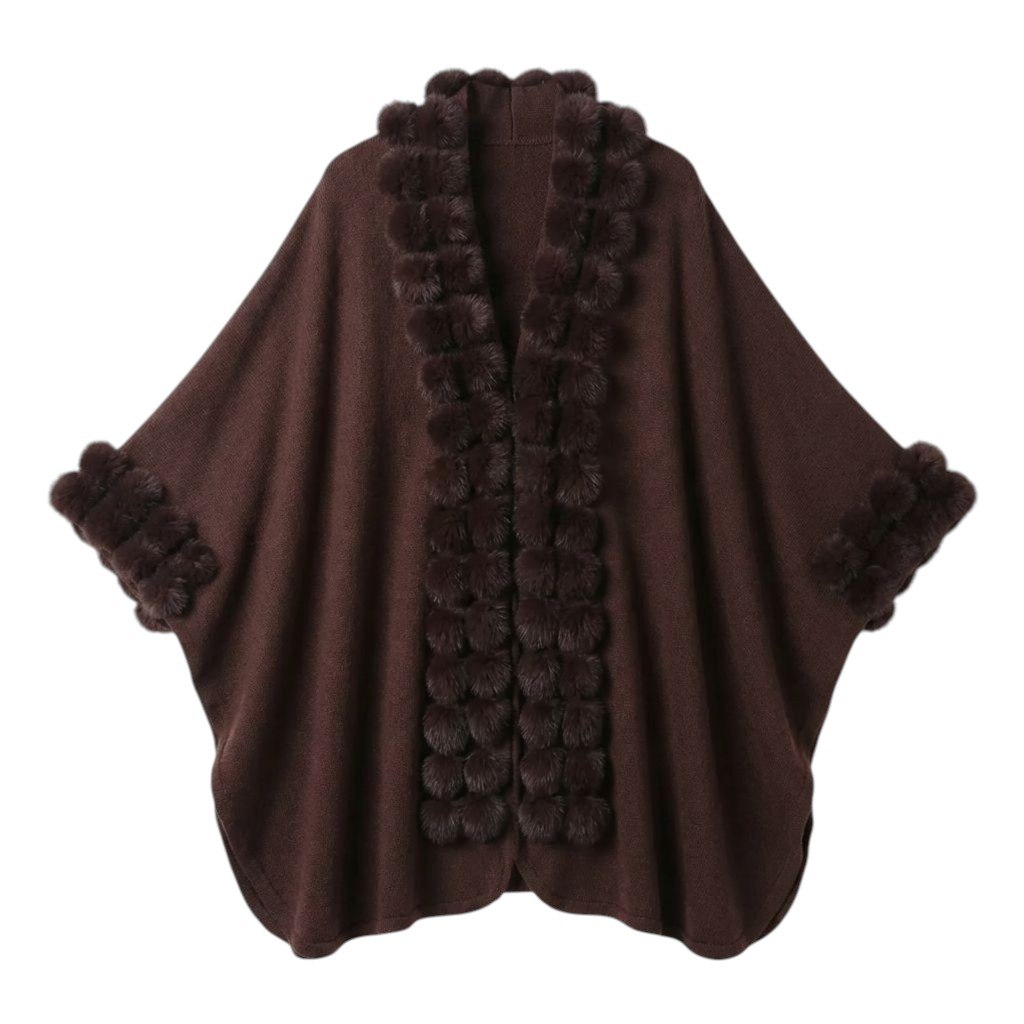 Zeitloses Damen Cape mit Kunstfell – Eleganter Strick Poncho