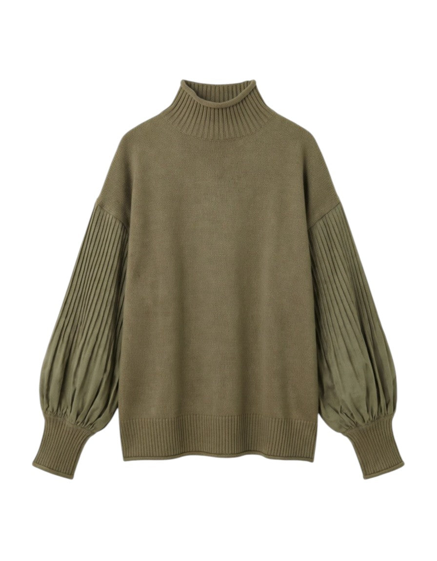 Damen Pullover mit Rollkragen – Patchwork-Design & Weite Ärmel