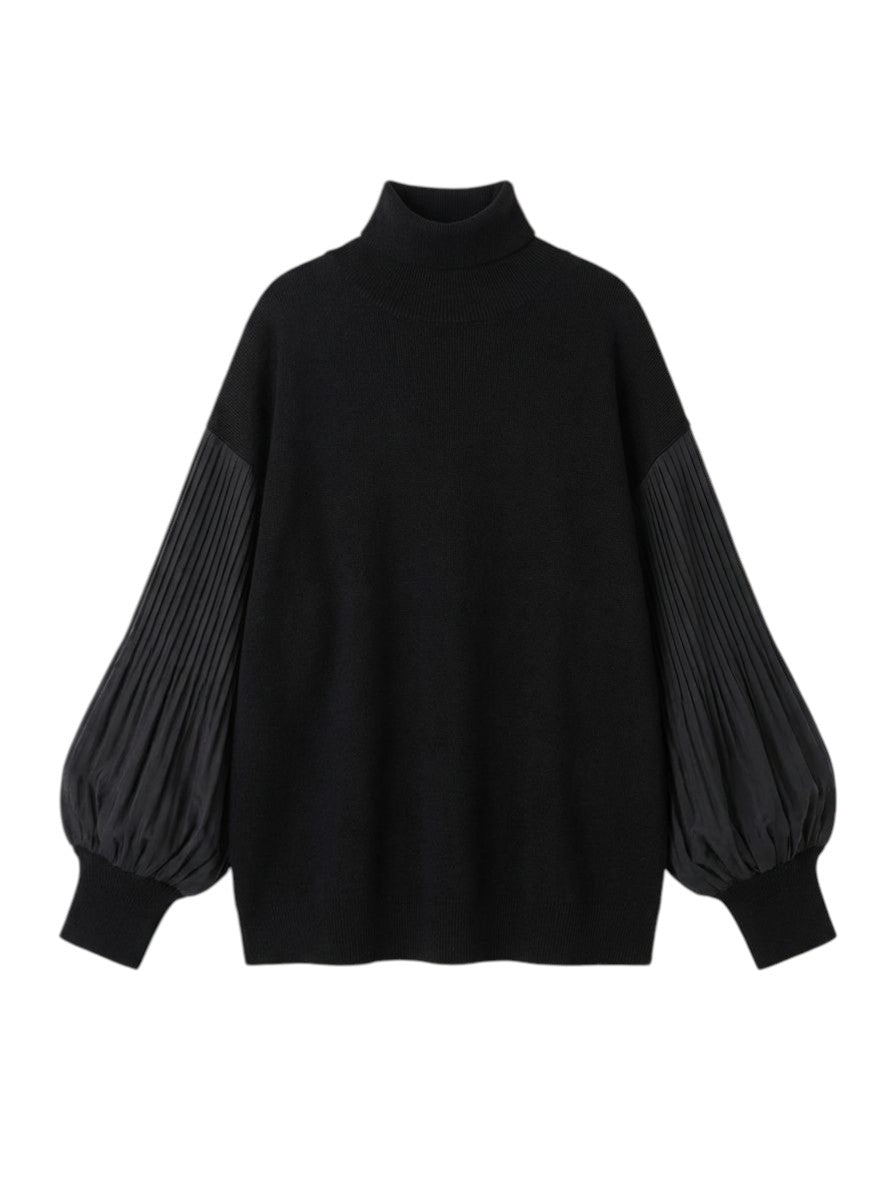 Damen Pullover mit Rollkragen – Patchwork-Design & Weite Ärmel