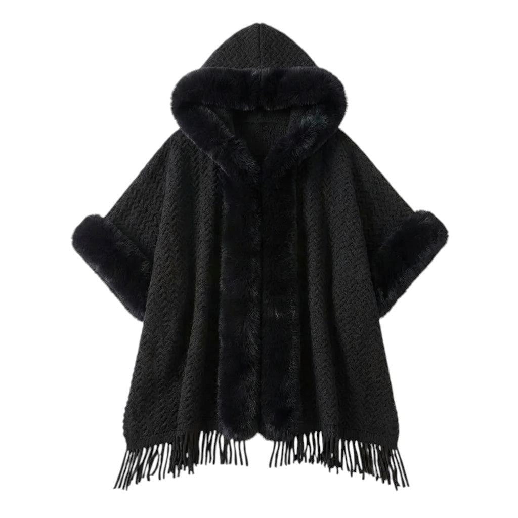 Luxus Plüsch Cape mit Faux-Fur – Eleganter Winter Poncho für Damen