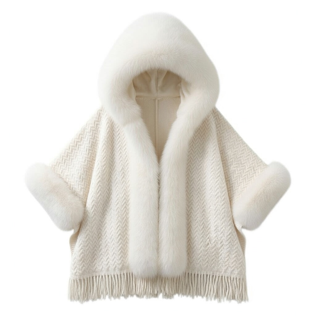 Luxus Plüsch Cape mit Faux-Fur – Eleganter Winter Poncho für Damen