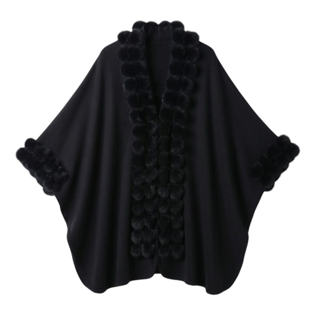 Zeitloses Damen Cape mit Kunstfell – Eleganter Strick Poncho