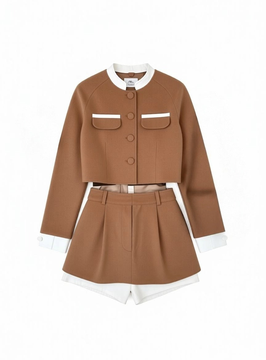 Elegantes Tweed-Set mit Blazer und Shorts für Damen