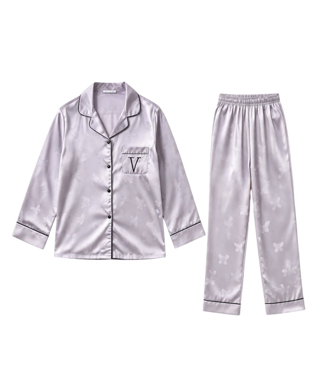 Damen Pyjama Set aus Ice-Silk – Langarm Oberteil & Lange Hose, Weiche Loungewear