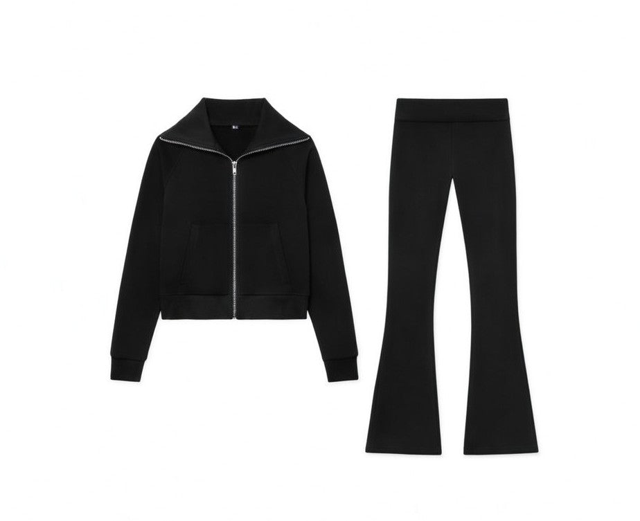 Stylisches Damen Zweiteiler Set – Flare Hose mit High Waist & Cropped Jacke, modern & hochwertig