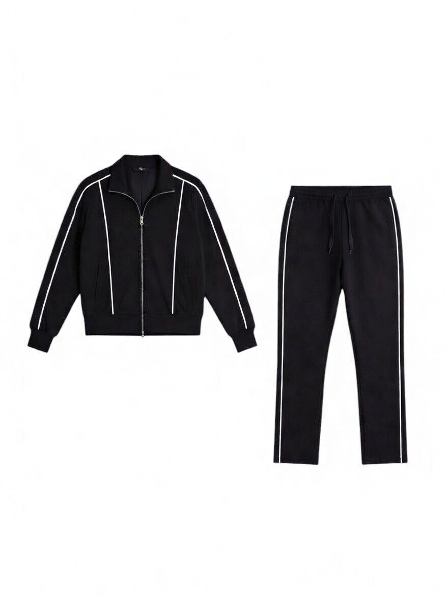 Modisches Damen Freizeit Set – Colorblock Jacke mit Stehkragen und Hose