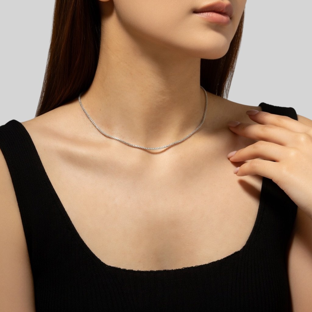 Elegante Damen Choker Halskette aus 925 Sterling Silber – Vergoldet oder Platinbeschichtet mit Zirkonia, Funkelnder Luxus Schmuck