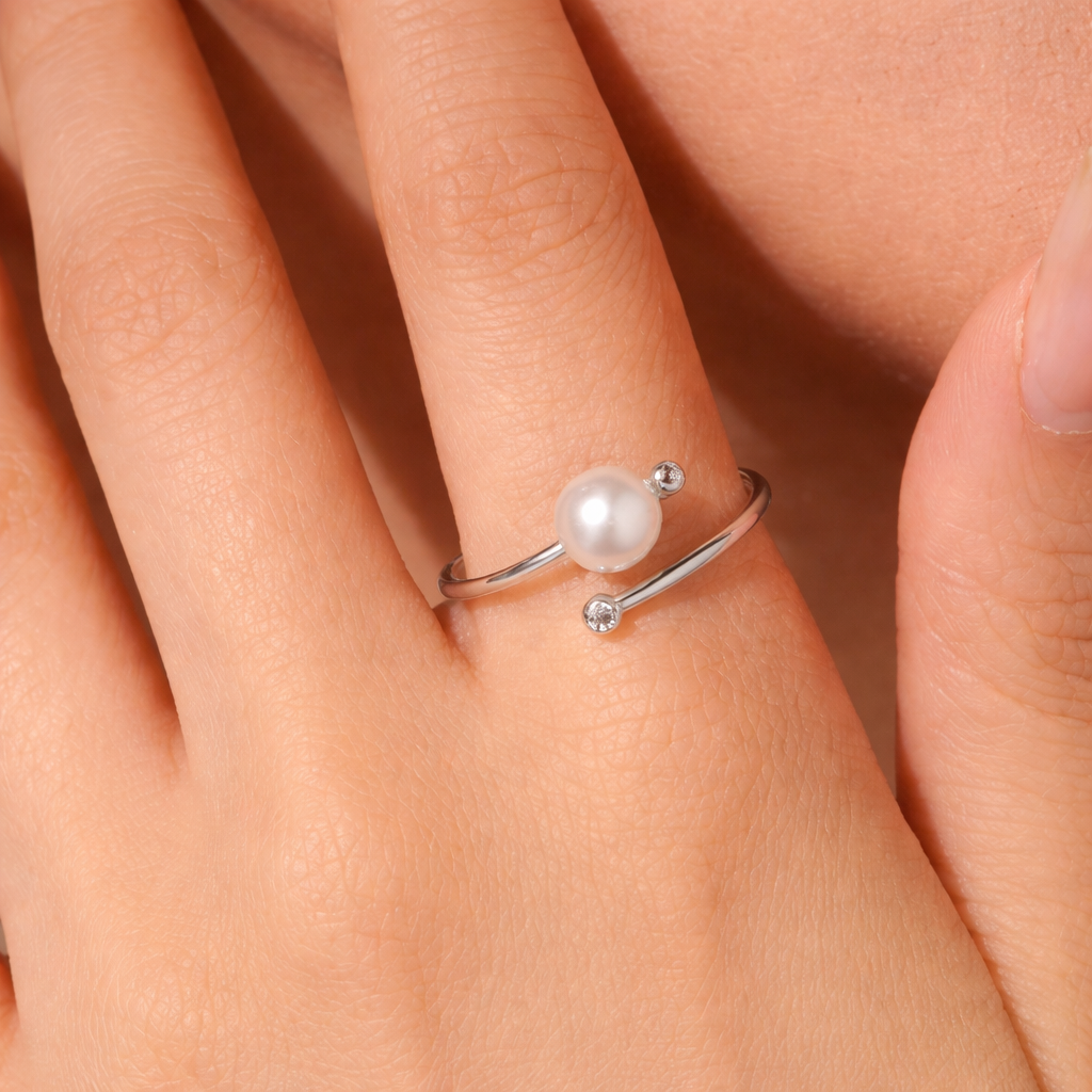 925 Sterling Silber Ring mit Perle und Zirkonia – Verstellbare Größe | Vergoldet oder Platinbeschichtet | Klassisch & Elegant