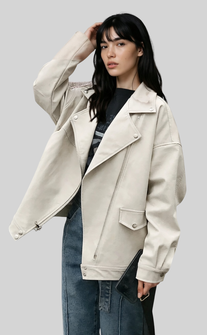 Elegante Damen Kunstlederjacke mit Gürtel – Casual Jacke mit Reverskragen