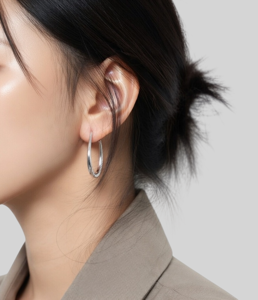 Große ovale Creolen aus 925 Sterling Silber – Schlank, elegant – Vergoldet oder platinbeschichtet – Minimalistischer Ohrring