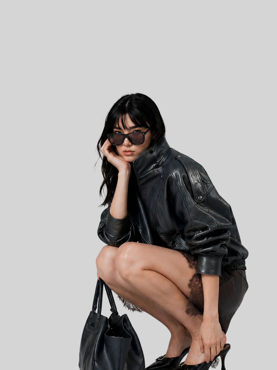 Elegante Oversized Kunstlederjacke für Damen – Schwarz