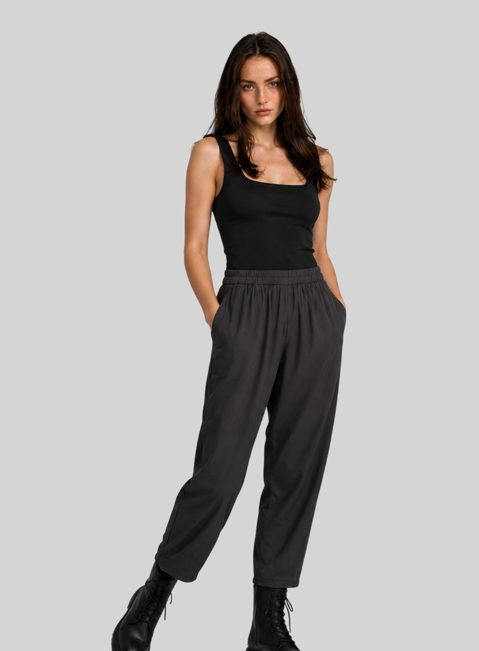 Damen Weite Hose mit hohem elastischem Bund – Plissierte Langhose