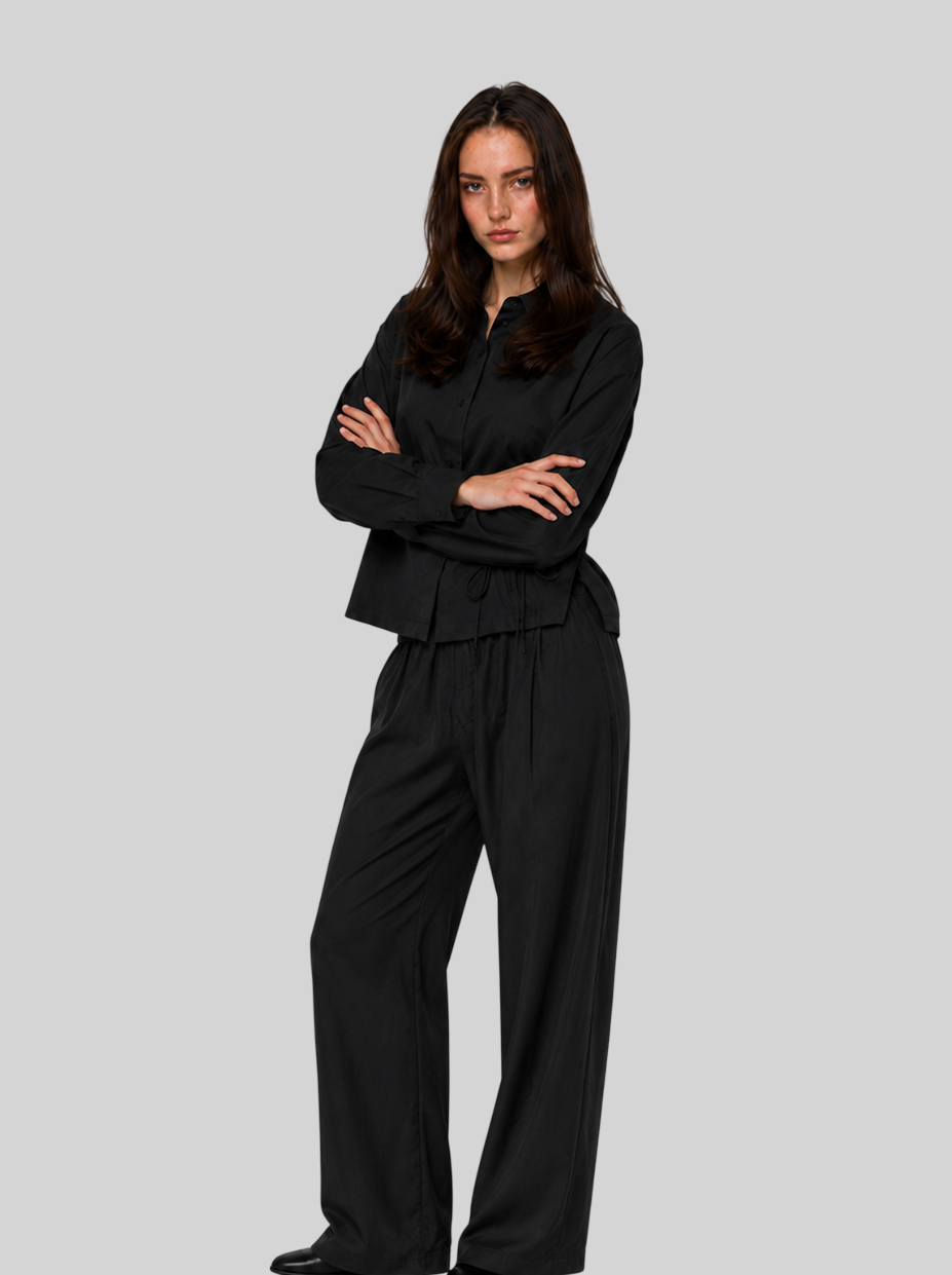 Elegante Damen Weite Hose – High Waist Plissierte Stoffhose