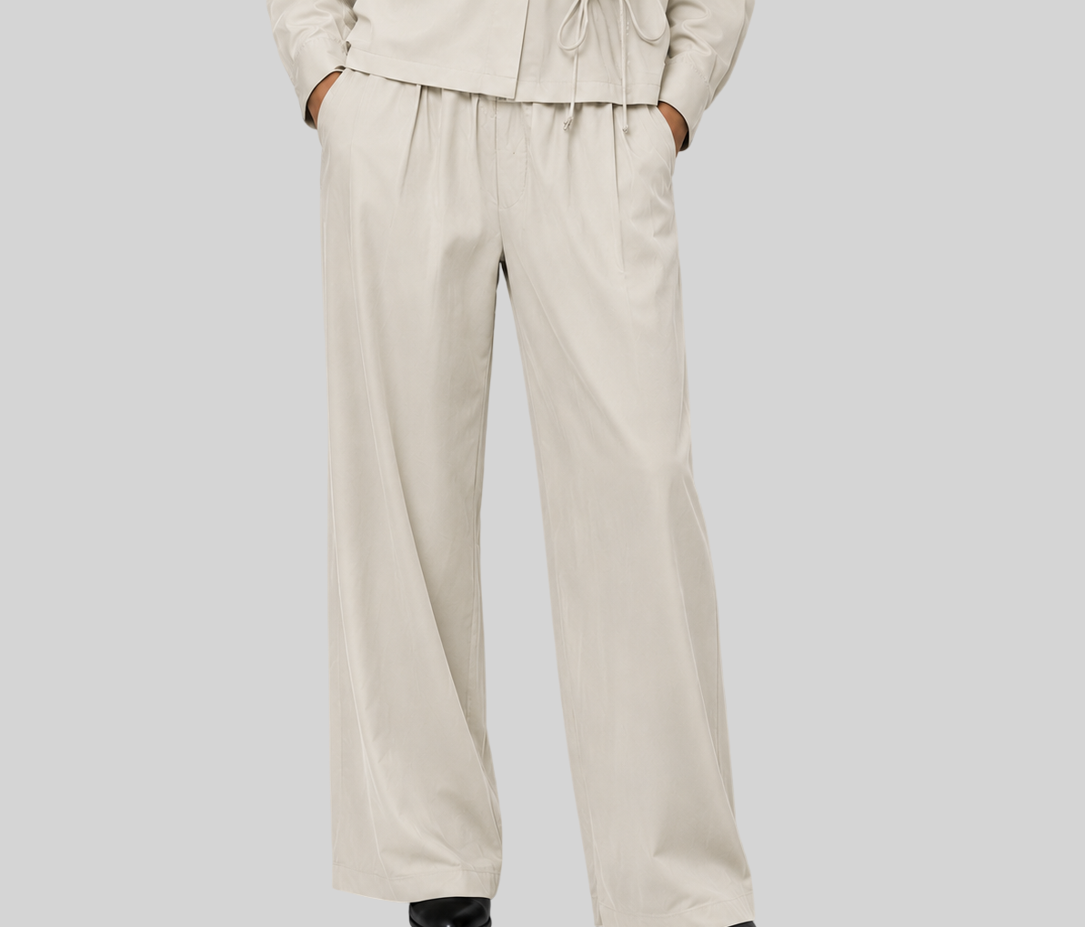 Elegante Damen Weite Hose – High Waist Plissierte Stoffhose