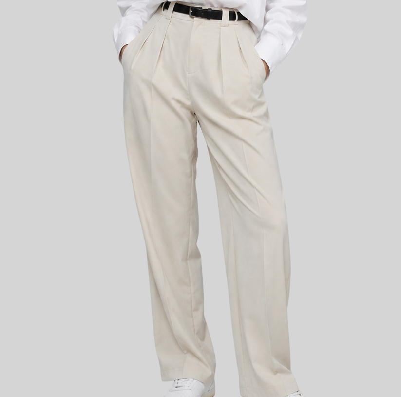 Elegante Damen Plissee Hose High Waist – Weite Loose Fit Stoffhose