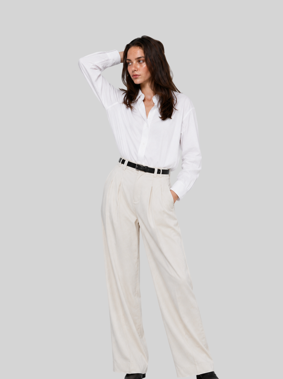 Elegante Damen Plissee Hose High Waist – Weite Loose Fit Stoffhose