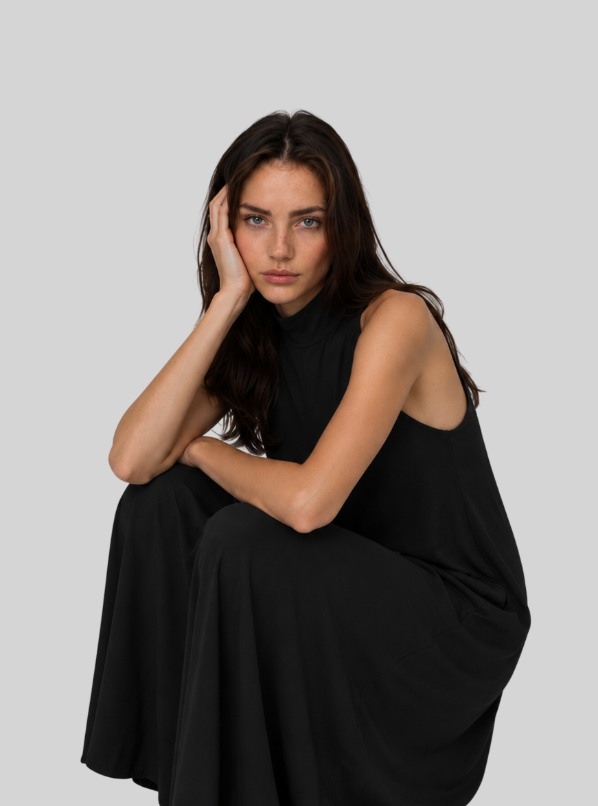 Rückenfreies Damen-Maxikleid – elegantes Plissee-Kleid mit Neckholder