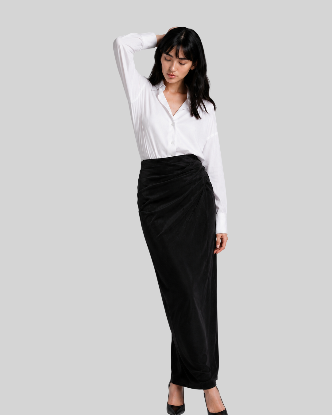 Damen Bleistiftrock – Slim Fit, Hohe Taille, Mit Schlitz und Patchwork-Falten
