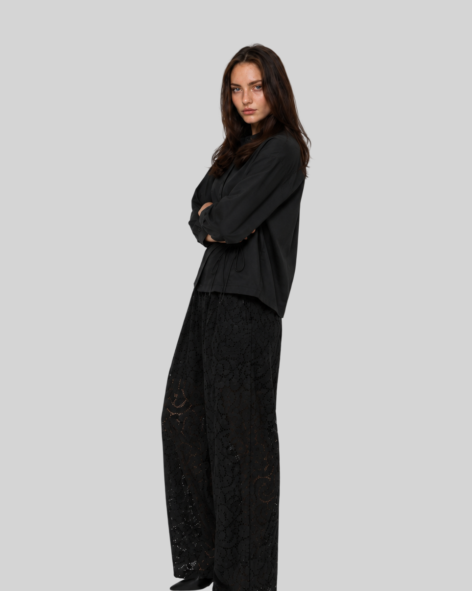 Elegante Damenhose mit Spitze – lockere lange Hose mit Reißverschluss