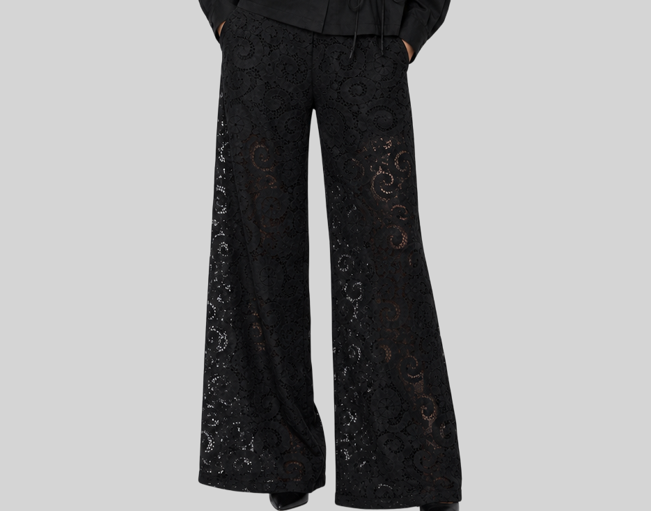 Elegante Damenhose mit Spitze – lockere lange Hose mit Reißverschluss