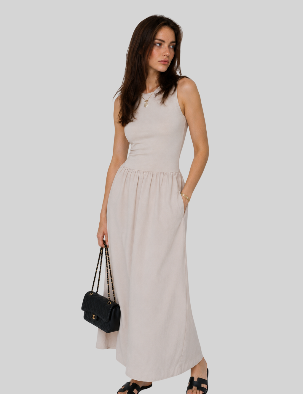 Damenkleid im Vintage-Look – langes Strickkleid mit Plissee-Design