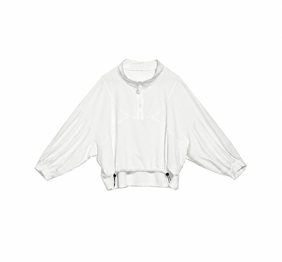 Modernes Damen Langarmshirt – Stehkragen Top mit Reißverschluss