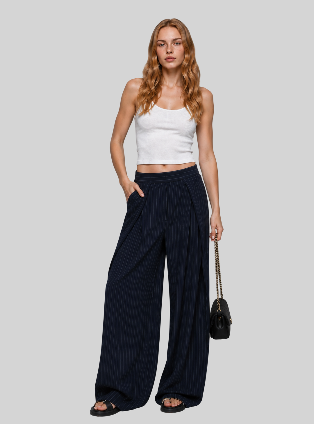 Weite Damenhose für Damen – High-Waist-Design mit Plissee-Details