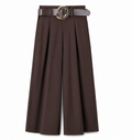 Elegante Damenhose in Schokoladenbraun – High-Waist-Hose mit weitem Bein und Gürtel