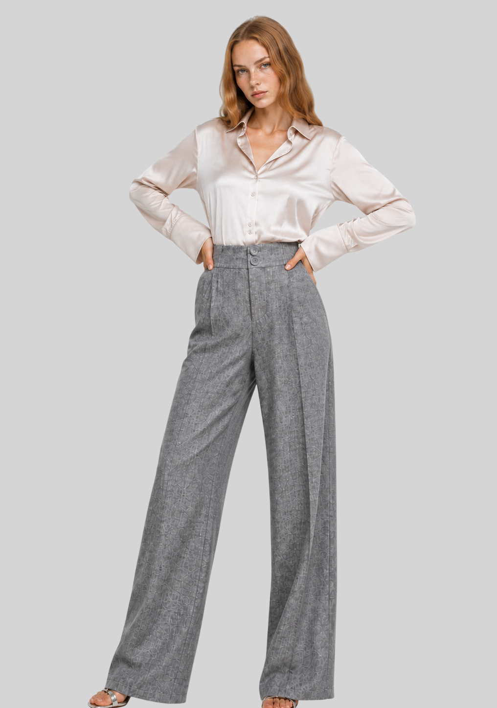 Elegante Damen Stoffhose – High Waist & Weites Bein