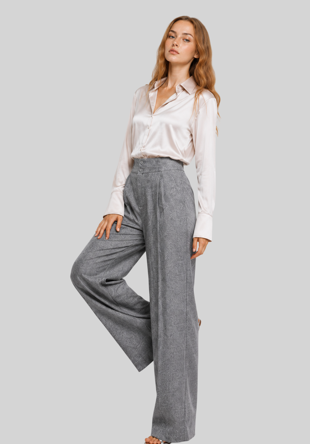 Elegante Damen Stoffhose – High Waist & Weites Bein