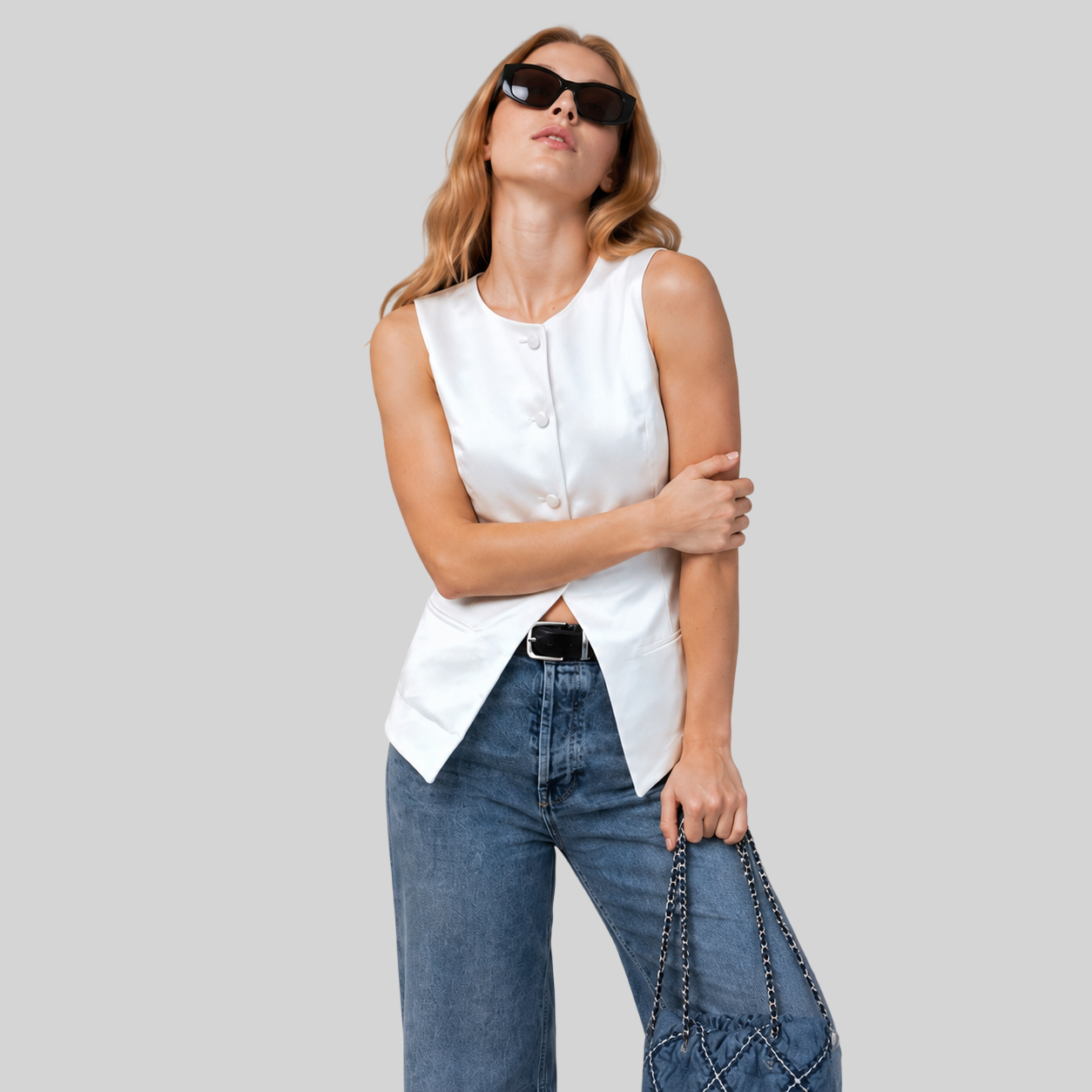 Damen weste – Elegante Ärmellose Weste mit Knopfleiste traduza