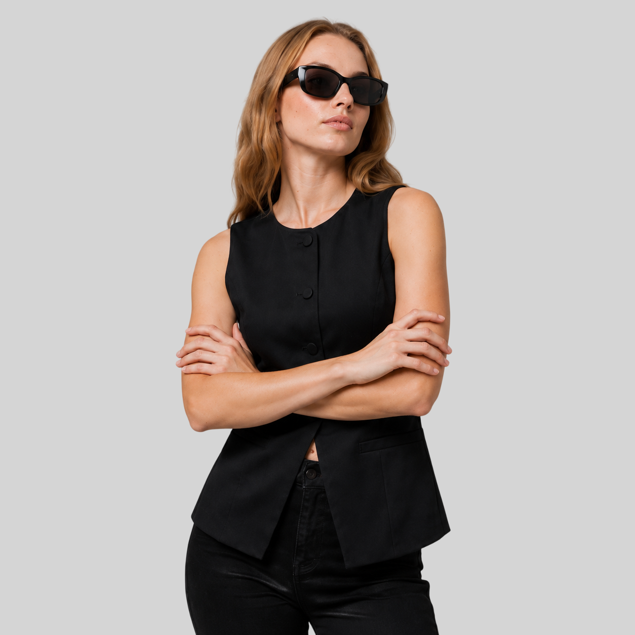 Damen weste – Elegante Ärmellose Weste mit Knopfleiste traduza