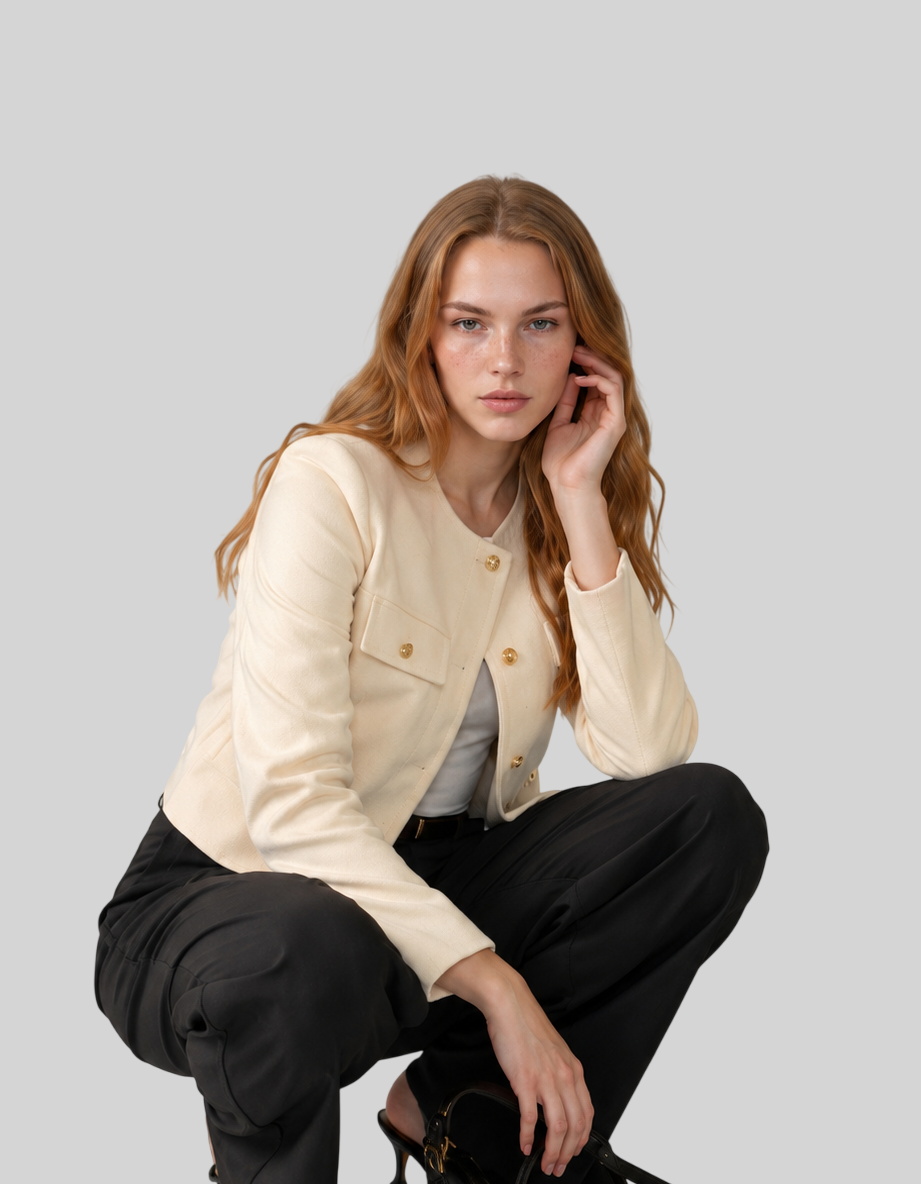Vintage Damen Tweedjacke – Elegante Cropped Jacke mit Knöpfen