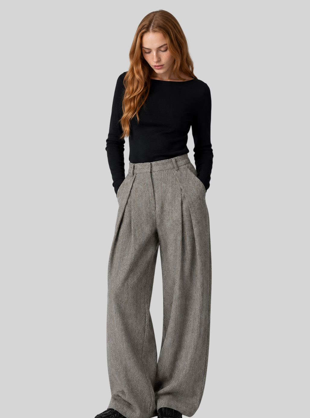 Warme Damenhose im Streifenlook – elegante Wide-Leg-Passform