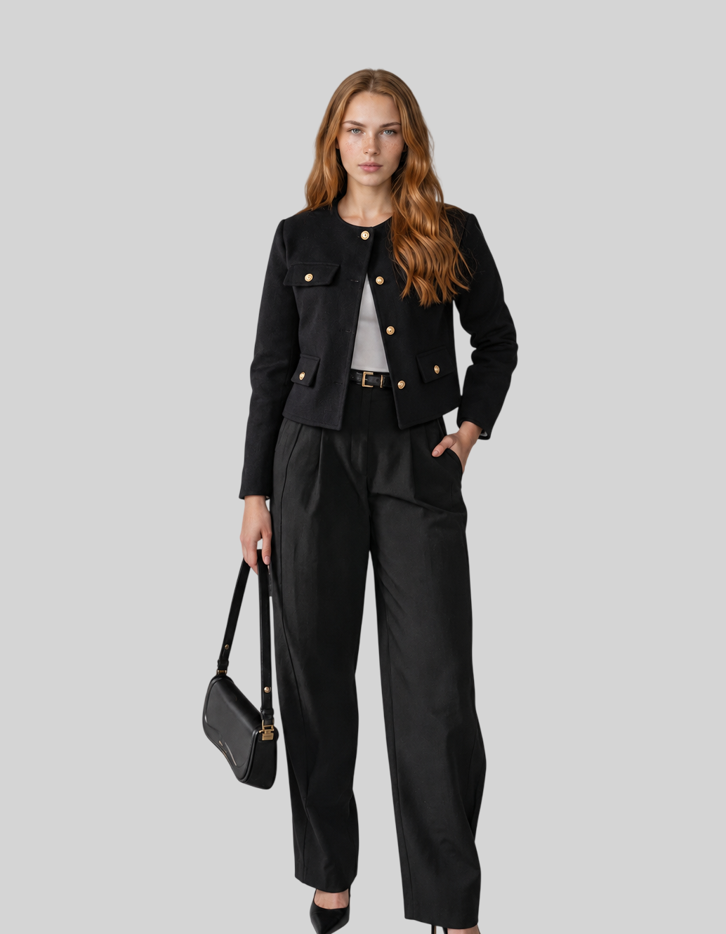 Vintage Damen Tweedjacke – Elegante Cropped Jacke mit Knöpfen