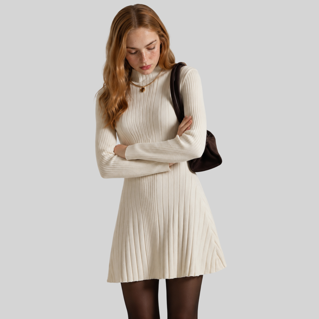 Elegantes Strickkleid mit Stehkragen und A-Linie – Zeitlose Eleganz