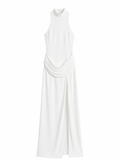 Plissiertes Maxi-Kleid mit hoher Taille & Beinschlitz – Zeitlose Eleganz