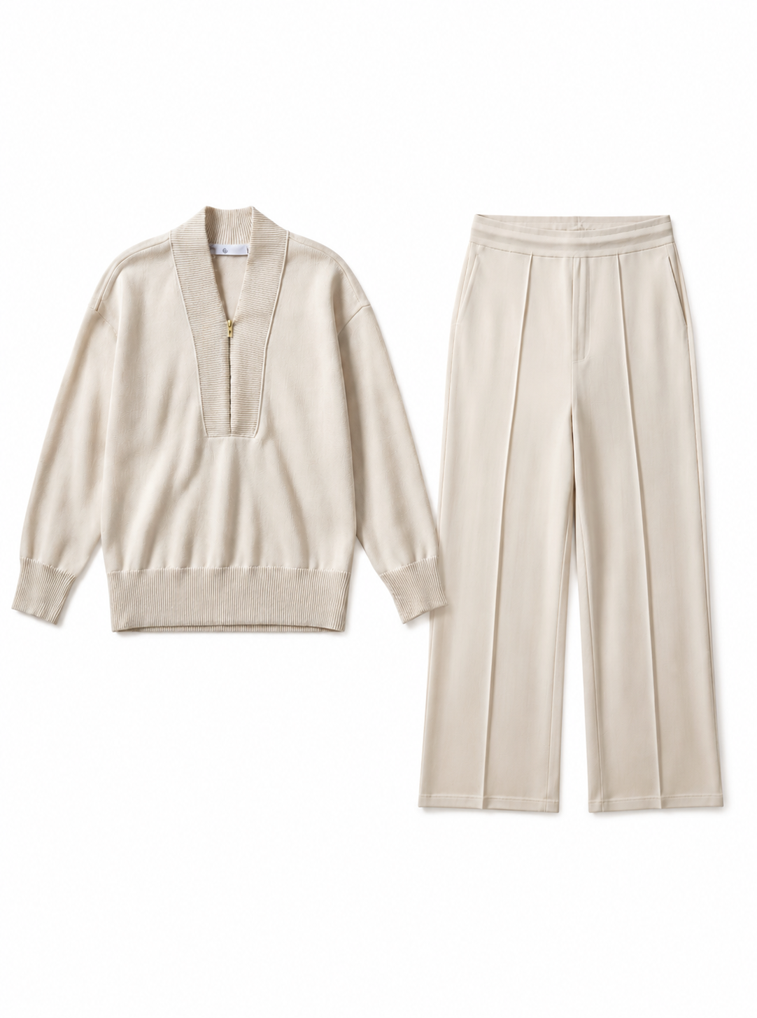 Vintage Damen Zweiteiler – Pullover mit Langarm & Hose, Einfarbig