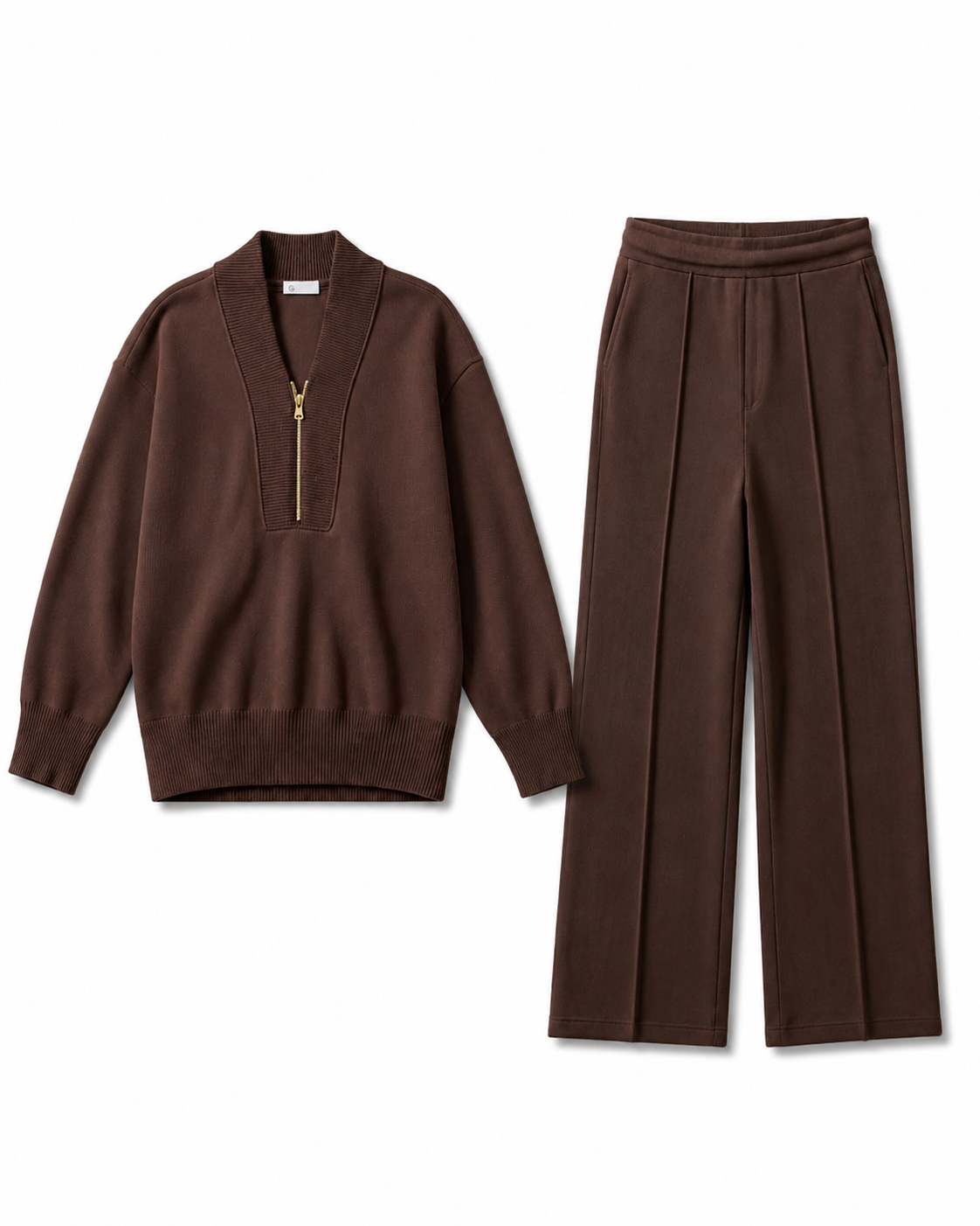 Vintage Damen Zweiteiler – Pullover mit Langarm & Hose, Einfarbig