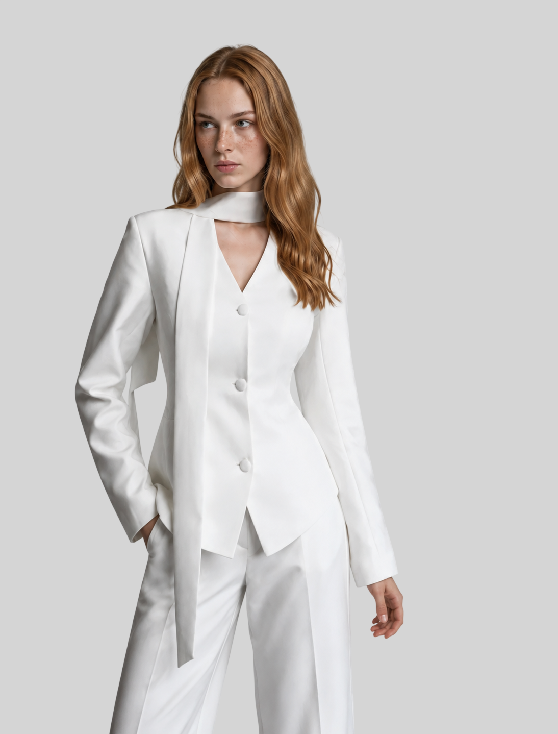Elegantes Damen 2-teiliges Set – Slim Blazer mit Knöpfen & Lange Hose, Einfarbig