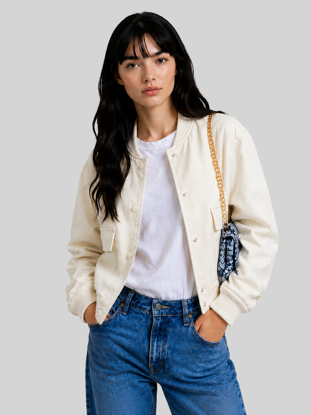 Moderne Damen Cropped Bomberjacke – Langarm Fashion Jacke