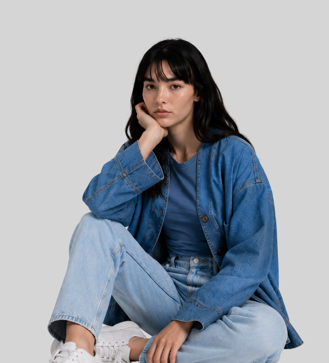 Damen Langarm Jeansbluse – Blaue Hemdbluse mit Kragen und Brusttasche