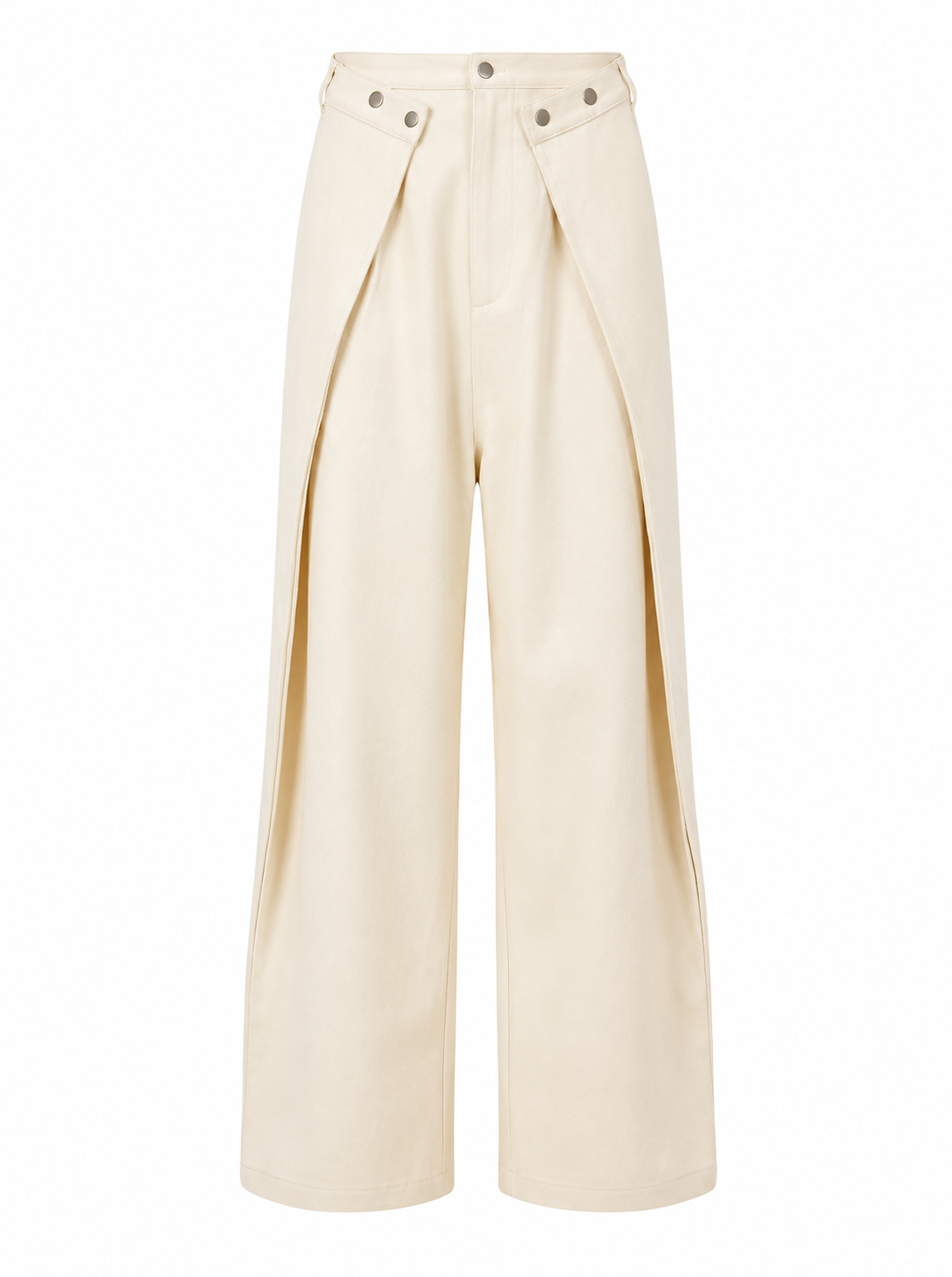 High Waist Damenhose Schwarz – Weite Hose mit Falten und Knopfdetail