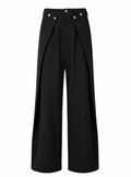 High Waist Damenhose Schwarz – Weite Hose mit Falten und Knopfdetail