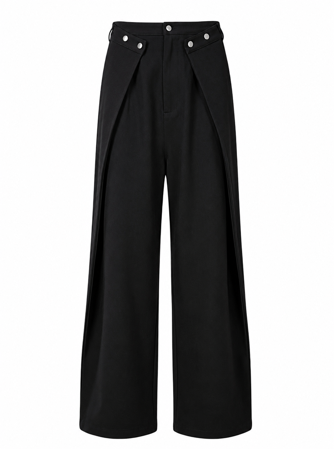High Waist Damenhose Schwarz – Weite Hose mit Falten und Knopfdetail