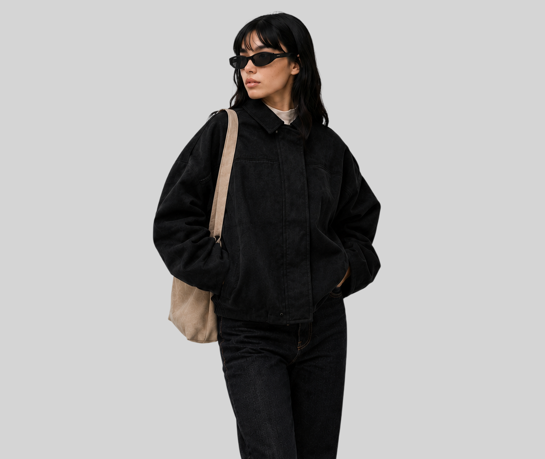 Oversized Damen-Bomberjacke in Veloursleder-Optik – wattierte Jacke mit Reißverschluss