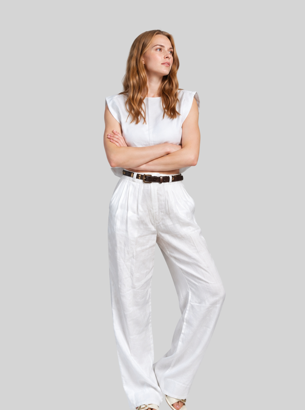 Damen Sommer-Set aus Baumwolle & Leinen – Weste & Lange Hose, 2-teilig