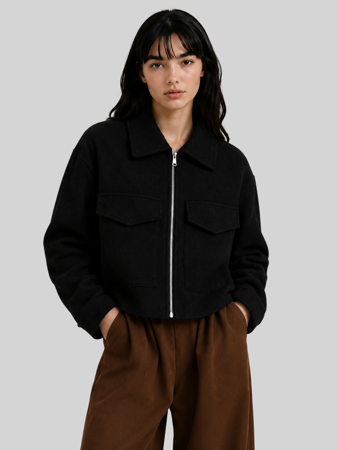 Kurze Damenjacke aus Tweed – Cropped-Jacke mit Reißverschluss